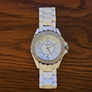 Peugeot White and Silver Timepiece